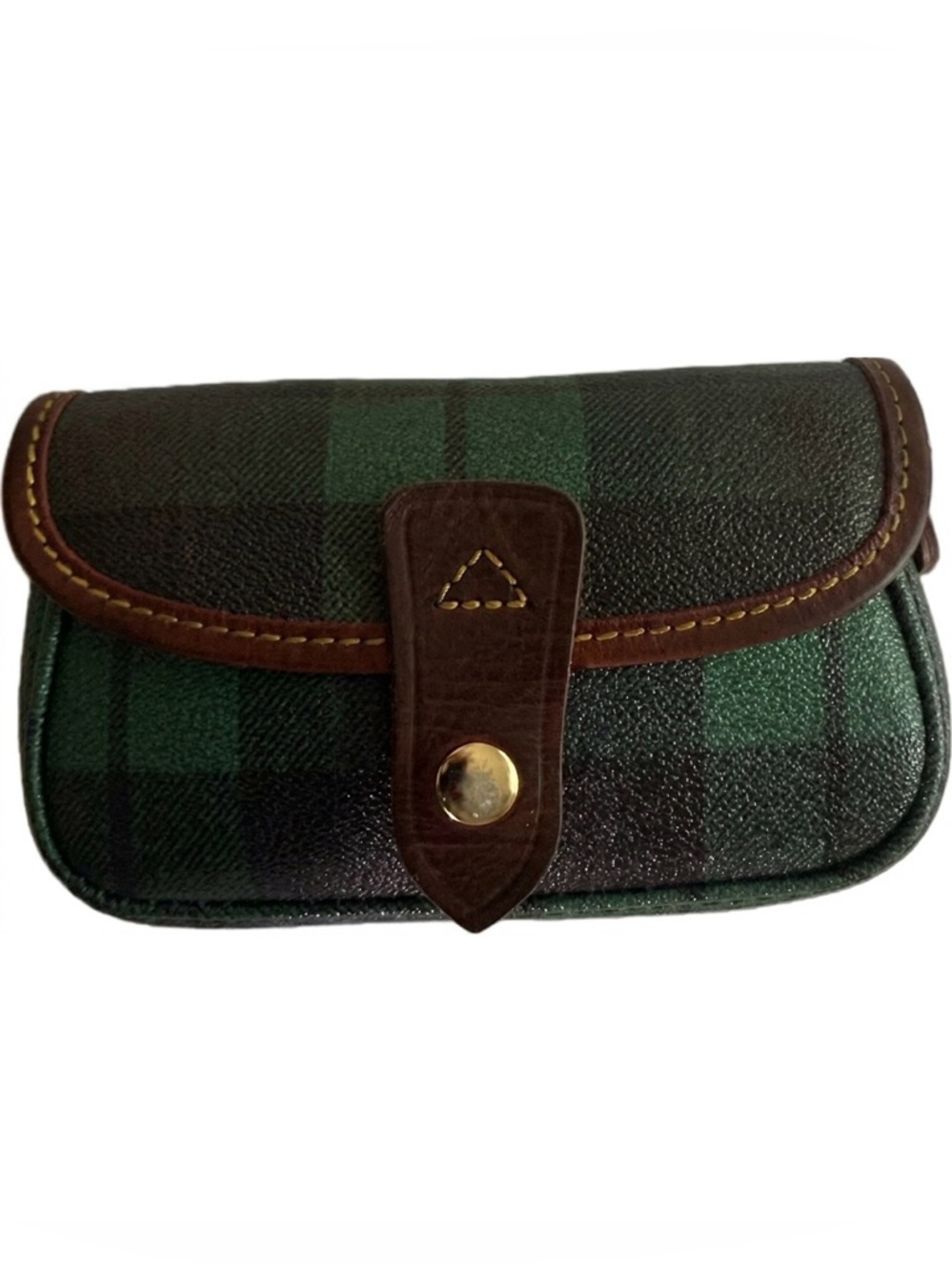 🦆DOONEY & BOURKE Vintage Plaid Pouch Green Blue Tartan British Tan Leather Mini🦆